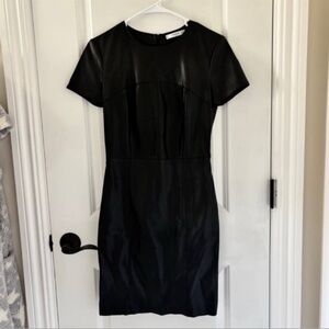 MANGO MNG Faux Leather Short Sleeve Black Sheath Dress XS Fast Ship